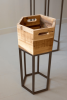 SET THREE HEXAGON RECYCLED WOOD PLANTERS ON METAL BASES