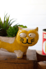 CERAMIC YELLOW AND WHITE CAT PLANTER