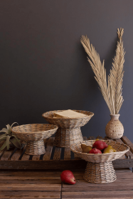 SET OF THREE WICKER COMPOTES