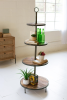 FOUR TIERED RECYCLED WOOD AND METAL DISPLAY TOWER