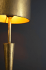 ANTIQUE GOLD TABLE LAMP WITH METAL BARREL SHADE
