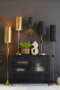 ANTIQUE GOLD TABLE LAMP WITH FLUTED BLACK METAL SHADE