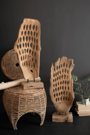 CARVED TEAK WOOD SCUPLTURE ON A BASE - PERFORATED