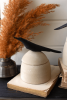 SET OF TWO CLAY CANISTERS WITH WOODEN BIRD HANDLES