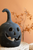 SET OF TWO BLACK CLAY JACK-O-LANTERNS