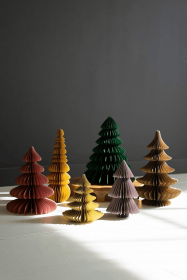 SET OF SIX PAPER JEWEL TONE ACCORDIAN CHRISTMAS TREES - ONE EACH COLOR