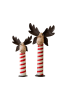SET 2 RECYCLED IRON MOOSE W RED & WHTE PAINTED WOOD BASES