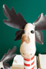 SET 2 RECYCLED IRON MOOSE W RED & WHTE PAINTED WOOD BASES