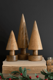 SET OF THREE TURNED WOODEN CHRISTMAS TREES