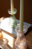 SET OF THREE GLASS VASE/TAPER HOLDERS - ONE EACH COLOR