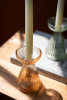 SET OF THREE GLASS VASE/TAPER HOLDERS - ONE EACH COLOR