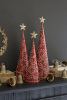 SET OF THREE RED & WHITE CHRISTMAS TOPIARIES W GOLD STARS