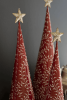 SET OF THREE RED & WHITE CHRISTMAS TOPIARIES W GOLD STARS