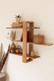 ACACIA WOOD THREE TIERED ADJUSTABLE SHELF