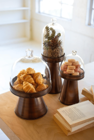 SET OF THREE GLASS AND METAL DISPLAY STANDS - COPPER FINISH
