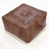 Solid Handmade Buffalo Leather Square Pouf (Recycled Foam with Fibre Fill)