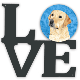 SC9133BUWALV Blue/Pink Dog Metal Wall Artwork LOVE
