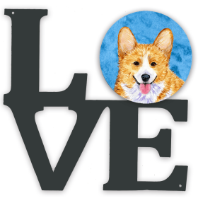 SS4762-BUWALV Blue/Pink Dog Metal Wall Artwork LOVE