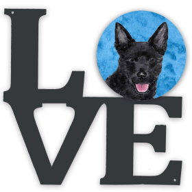 SS4774-BUWALV Blue/Pink Dog Metal Wall Artwork LOVE