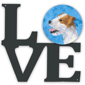 SS4780-BUWALV Blue/Pink Dog Metal Wall Artwork LOVE