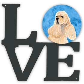 SS4798-BUWALV Blue/Pink Dog Metal Wall Artwork LOVE
