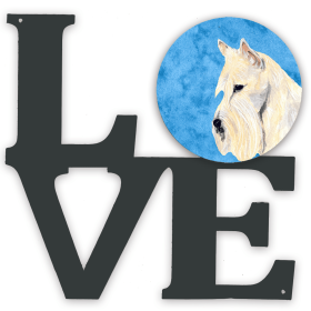 SS4806-BUWALV Blue/Pink Dog Metal Wall Artwork LOVE