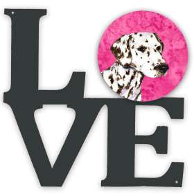 SS4745-PKWALV Blue/Pink Dog Metal Wall Artwork LOVE