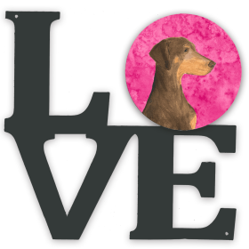 SS4755-PKWALV Blue/Pink Dog Metal Wall Artwork LOVE