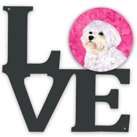 SS4757-PKWALV Blue/Pink Dog Metal Wall Artwork LOVE