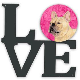 SS4761-PKWALV Blue/Pink Dog Metal Wall Artwork LOVE