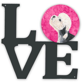 SS4779-PKWALV Blue/Pink Dog Metal Wall Artwork LOVE