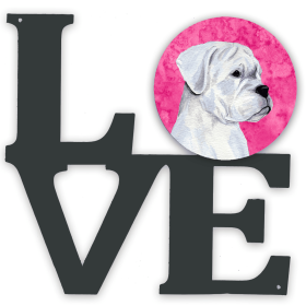 SS4785-PKWALV Blue/Pink Dog Metal Wall Artwork LOVE