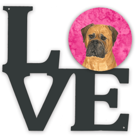 SS4793-PKWALV Blue/Pink Dog Metal Wall Artwork LOVE