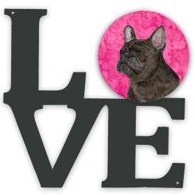 SS4795-PKWALV Blue/Pink Dog Metal Wall Artwork LOVE