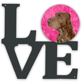 SS4801-PKWALV Blue/Pink Dog Metal Wall Artwork LOVE