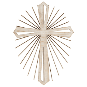 Wood With Metal Starburst Wall Cross