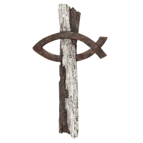 Wall Cross Fish Wood Look Resin