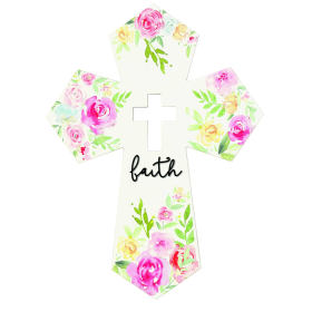 Wall Cross Floral Faith Wood
