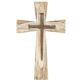 Wood Wall Cross With Nails Resin 19.5In