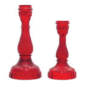 Red Glass Taper Candle Holder
