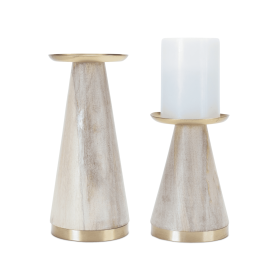 Natural Wood Candle Holder with Metal Accent