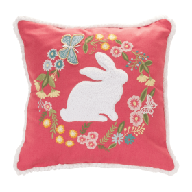 Embroidered Rabbit Floral Pillow