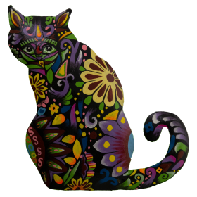 Small Painted Floral Sitting Cat