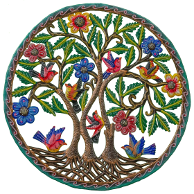 Large Painted 3 Trees with 7 Birds
