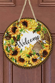 Home Decor Welcome Sunflowers Hive Wall Sign Door Hanger