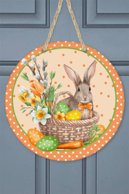 Easter Home Decor Orange Bunny Basket Wall Door Hanger