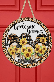 Home Decor Welcome Gnomies Leopard Sunflower Door Hanger