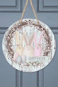 Happy Easter Home Decor Bunnies Eggs Wood Floral Door Hanger