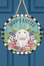 Happy Easter Home Decor White Bunny Plaid Wall Door Hanger