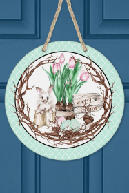 Easter Home Decor Bunny Tulip Wall Door Hanger